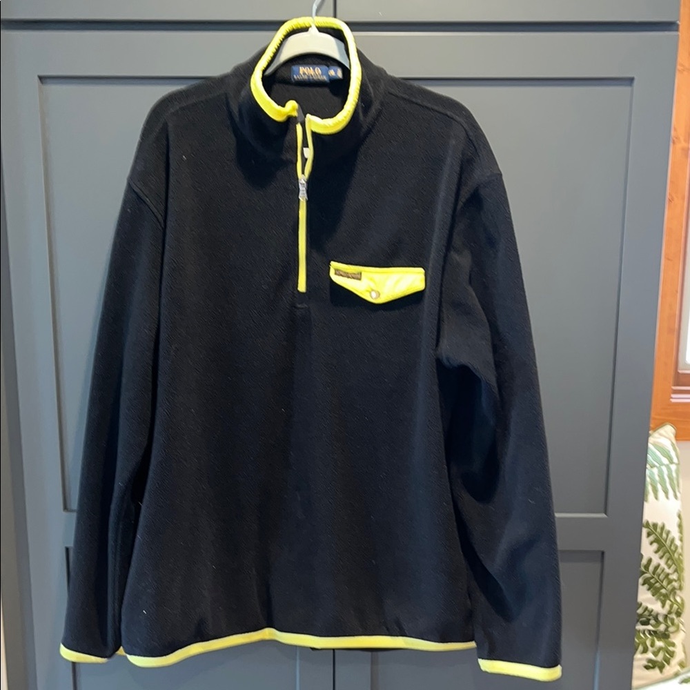 Polo Ralph Lauren Black and Yellow Fleece Pullover with Pockets